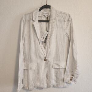 MICHAEL‎ STARS SINGLE BREASTED BLAZER WHITE/BLACK WOVEN LINEN WOMENS SMALL